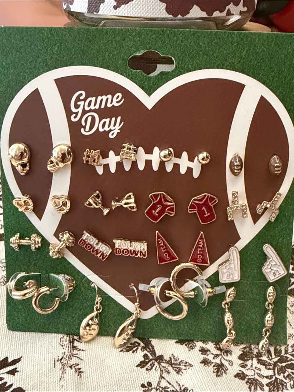 Game Day Football Earrings Set - Gold and Red